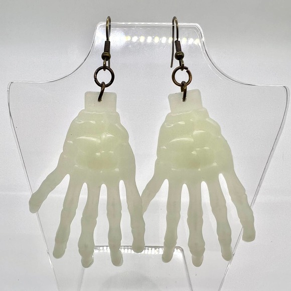 Skeleton Earrings - Glow In The Dark Skeleton Hand Earrings - Halloween Earrings - Picture 1 of 10